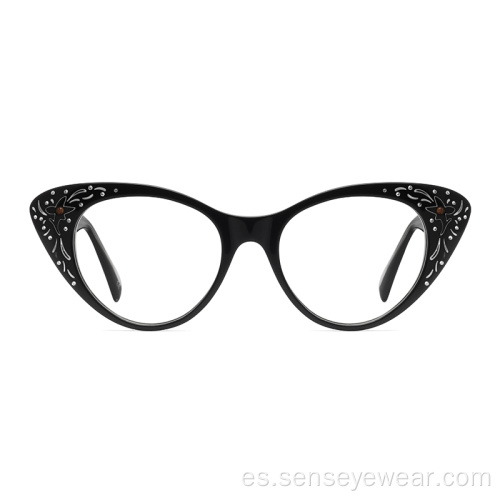 Moda Mujeres Rhinestone Acetate Marco óptico Gafas